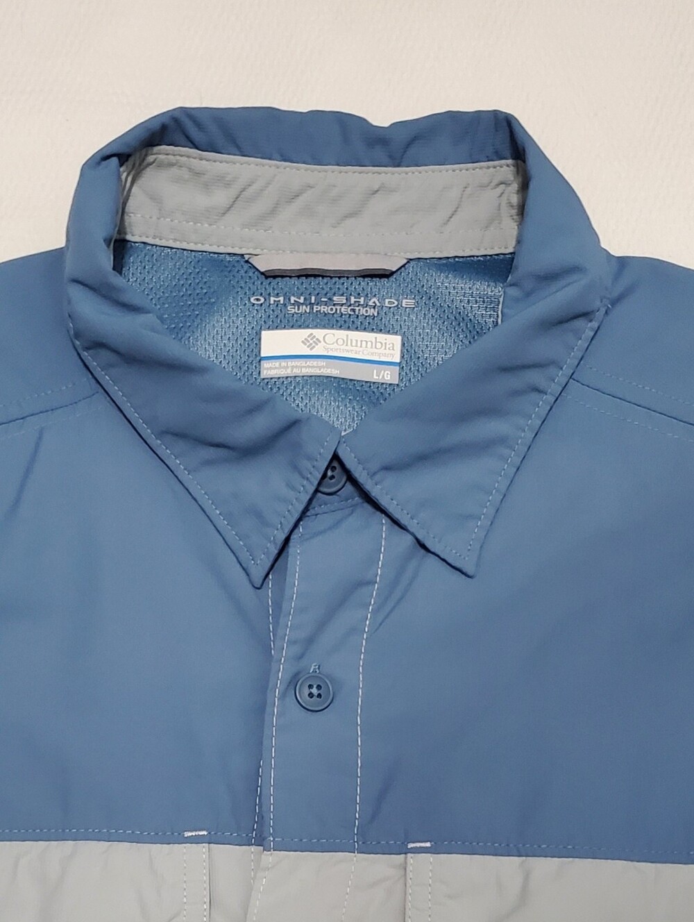 Columbia OmniShade Two-Tone Blue and Light Gray Long Sleeve Shirt Mens  Large - Picture 5 of 8